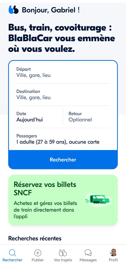BlaBlaCar app, search screen